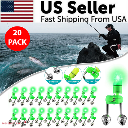 10/40 PC LED Night Fishing Bite Bait Alarm 2 Bells Light Rod Tip Clip