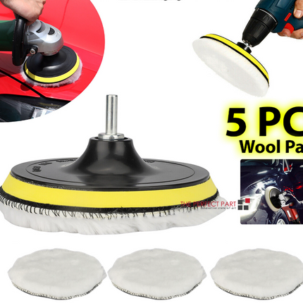 5PCS 6" Buffing Polishing Pad Wool Wheel Mop Kit For Car Polisher