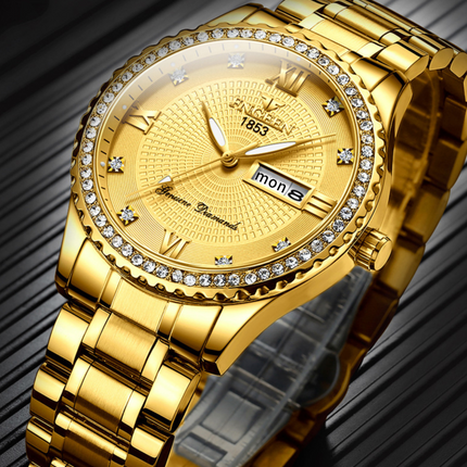 Waterproof Gold Men's Watch Classic Stainless Steel Quartz Analog