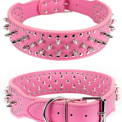 Spiked Studded Leather Dog Collar Rivets Pet Small Large Cat Pit Bull