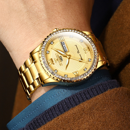 Waterproof Gold Men's Watch Classic Stainless Steel Quartz Analog