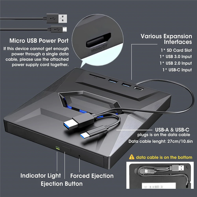 External CD DVD Drive USB 3.0 Writer Burner Player for PC Laptop