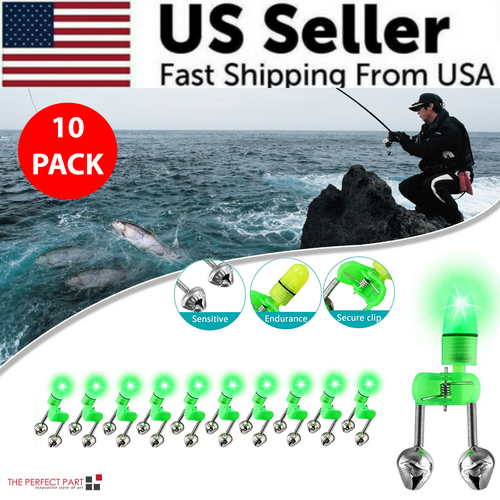 10/40 PC LED Night Fishing Bite Bait Alarm 2 Bells Light Rod Tip Clip