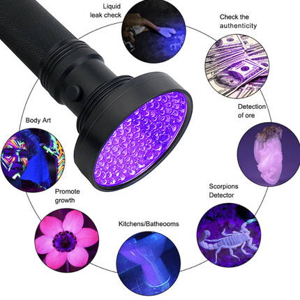 UV Ultraviolet Light 100 LED Flashlight BlackLight 395nM Inspection