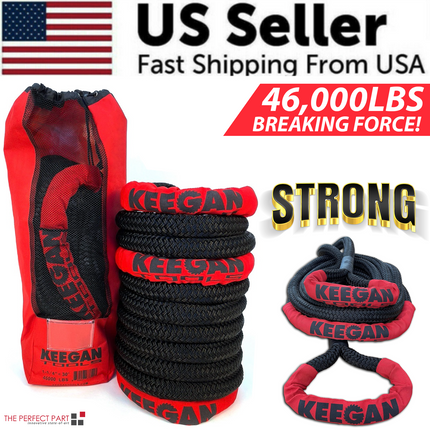 KEEGAN TOOLS 1.25"x30' Kinetic Energy Recovery Rope 46000 lbs Tow Rope