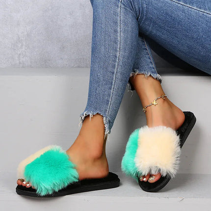 Fuzzy Open Toe Flats Sandals