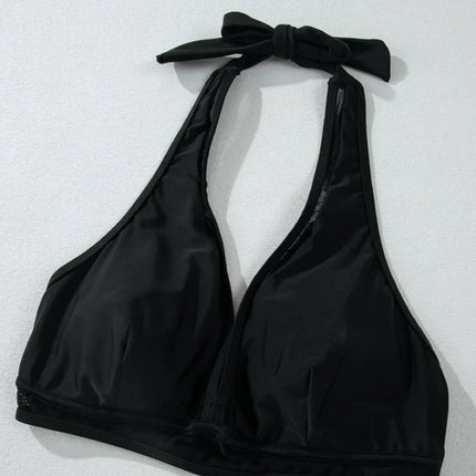 Sheer Mesh Edged Halter V Neck Push Up Bikini Set