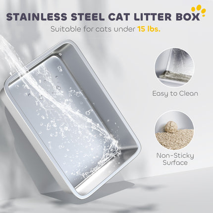 Extra Large Stainless Steel Litter Box, Enclosed Cat Litter Box with