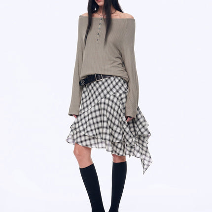 "Fashion Law" Casual One-shoulder Raglan Sleeve T-shirt Top