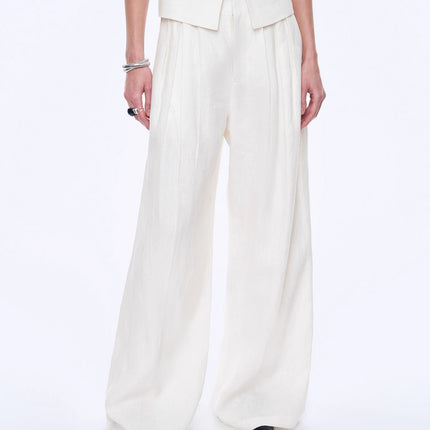 Fireladyfur Women's Linen Suit Set: Draped Vest & High-Waist Straight