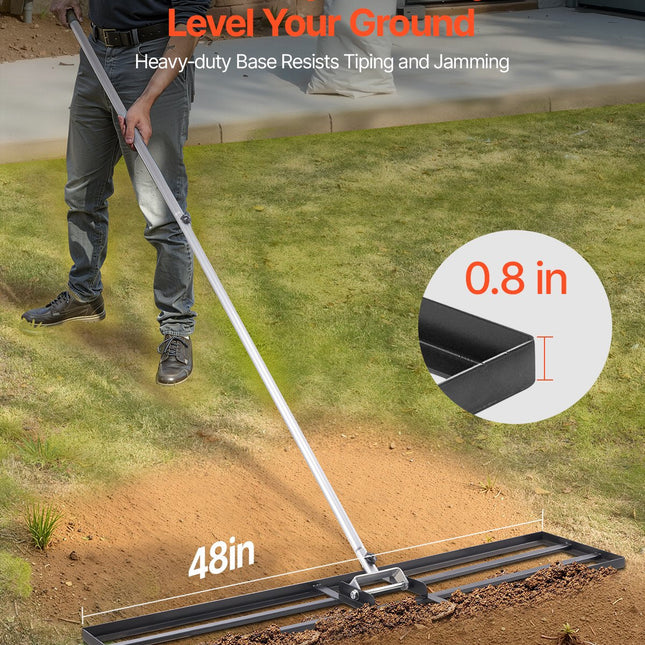 10x48in Lawn Leveling Rake Heavy Duty 83.9in Adjustable Handle For