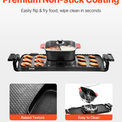 Hot Pot With Grill 2300W 2-in-1 Electric Smokeless BBQ Pan With
