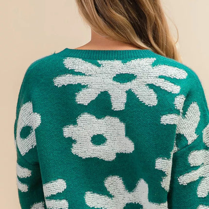 BiBi Flower Pattern Long Sleeves Sweater Top
