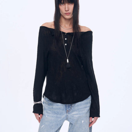 "Fashion Law" Casual One-shoulder Raglan Sleeve T-shirt Top