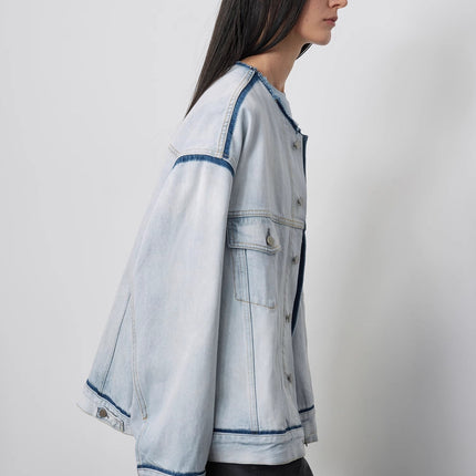 "Starry Sky Market" luxury brand classic washed cotton collarless raw