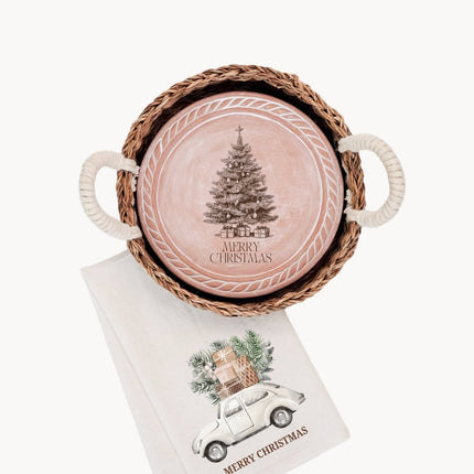 Bread Warmer & Basket Gift Set with Tea Towel - Christmas Truck Round