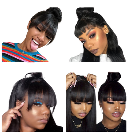 Straight Human Hair Wigs With Bangs Full Machine Made Brazilian Human