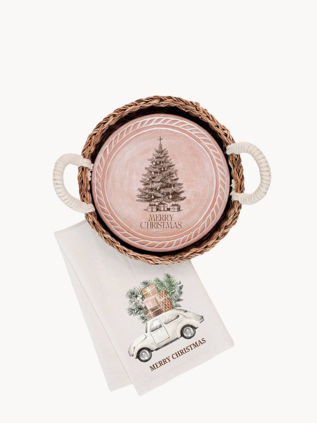 Bread Warmer & Basket Gift Set with Tea Towel - Christmas Truck Round