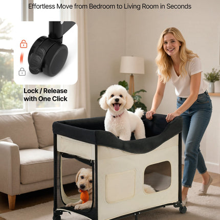 Elevated Lounge Pet Bed Foldable Bunk Dog Bed With Wheels & Side Bags