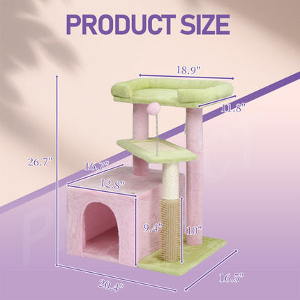 27.5in Cat Tree, Multi-level Cat Tower With Cat Scratching Post And