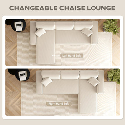 Corner Sofa With Reversible Chaise Lounge, Corduroy L-Shaped Sectional