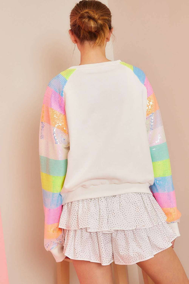 Color Block Sequin Sleeves French Terry Top [Available in SM-L]