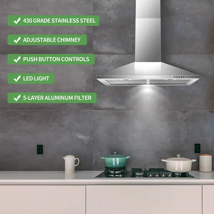 Range Hood 30 Inch,Wall Mount Range Hood In Stainless Steel With