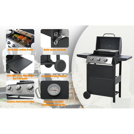 Propane Gas Three-burner Stainless Steel Grill With Double Shelves,