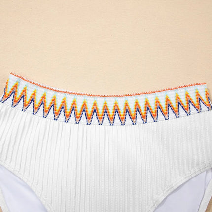 Textured Contrast Banding Bikini High Waist 2pcs Swimsuit