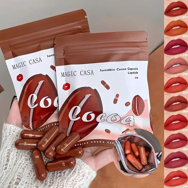 10Pcs Chocolate Mini Lipstick pills Set Long Lasting Matte Velvet