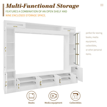 VIBE HAUS 98.4 W Wall Unit Entertainment Center With Bookshelves For