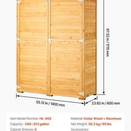 Outdoor Wooden Storage Shed Waterproof Garden Tool Metal Shed 55x67.5