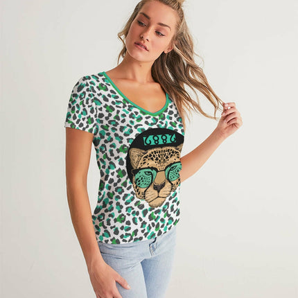 2882Sport™ Tropics of OZ - One Shady Lion Cheetah Women's V-Neck Tee