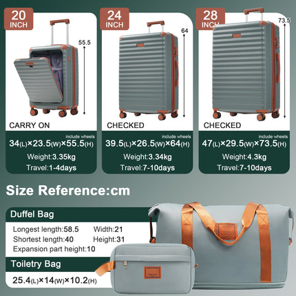 Luggage Sets 5 Piece With Front Opening , Hardside Expandable Carry On