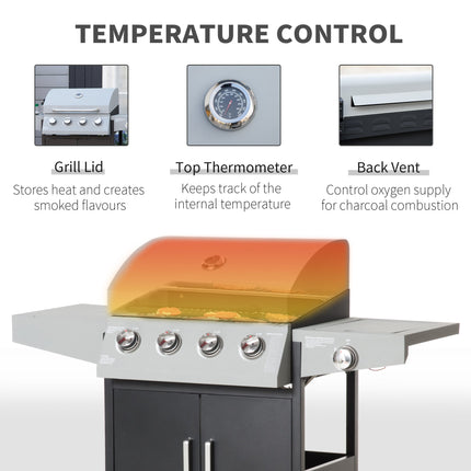 52" Barbecue Grill with Wheels 4+1 Burner Liquid Propane Gas Grill