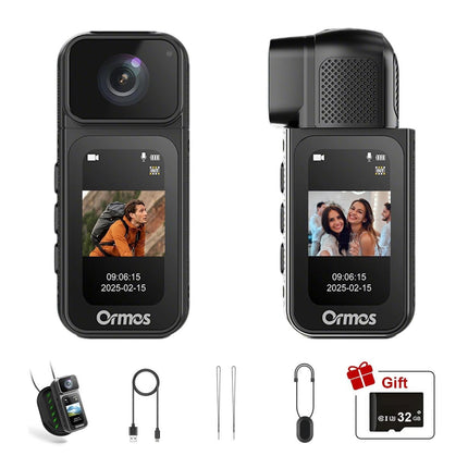 Ormos Mini Action Camera With 180 Degree Rotating Lens - 2.7K Ultra HD