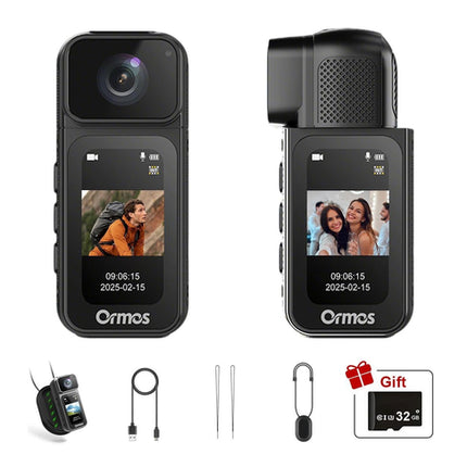 Ormos Mini Action Camera With 180 Degree Rotating Lens - 2.7K Ultra HD