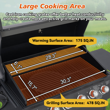 6 Burner BBQ Propane Gas Grill With Side Burner 72000 BTU Output