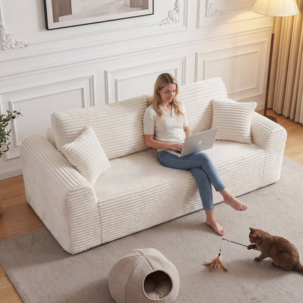 3 Seater Couch, Corduroy Boneless Couches For Living Room,26.4 Cloud
