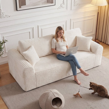 3 Seater Couch, Corduroy Boneless Couches For Living Room,26.4 Cloud