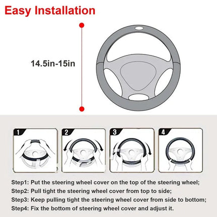 Steering Wheel Cover 14.5in-15in Diameter Universal Fiber Leather Car