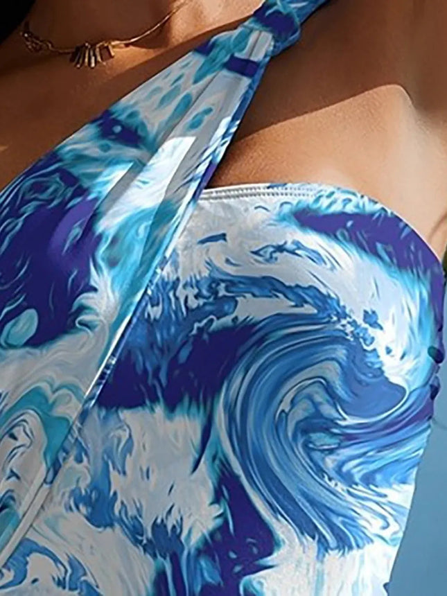 Stylish Cutout Printed One-Shoulder One-Piece Swimwear