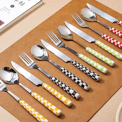 6 - Pack Modern Checkered Flatware Sets ( $4 / count )