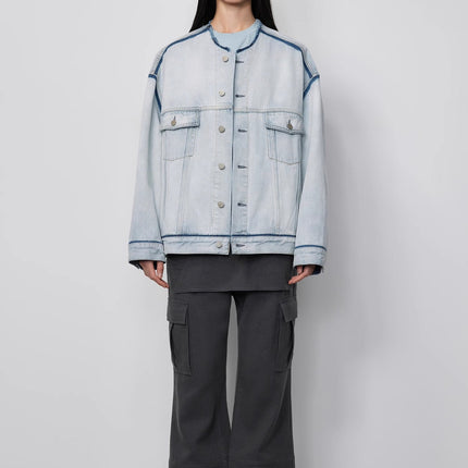 "Starry Sky Market" luxury brand classic washed cotton collarless raw