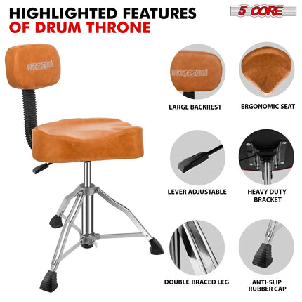 5Core Drum Throne Padded Guitar Stool Backrest Drummer Seat for Adults