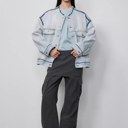 "Starry Sky Market" luxury brand classic washed cotton collarless raw