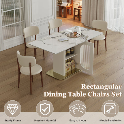 63 Modern 4-6 Person Dining Table Set With Storage  Burnt Stone