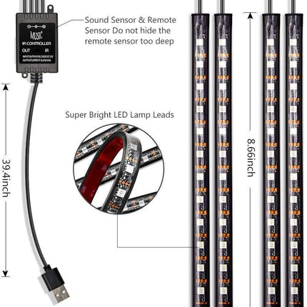 RGB Car LED Light Strips, Sound Activated with Remote Control, 48