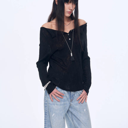"Fashion Law" Casual One-shoulder Raglan Sleeve T-shirt Top