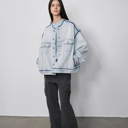 "Starry Sky Market" luxury brand classic washed cotton collarless raw